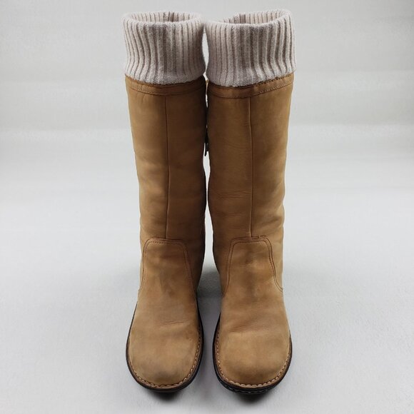 Ugg Skylair Knit Wedge Tall Boot Womens 9 Brown Leather Lace Up Side Zip Lined - Picture 5 of 16